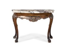 A GILTWOOD, GESSO AND MARBLE CONSOLE TABLE, IN 18TH CENTURY STYLE, 19TH CENTURY