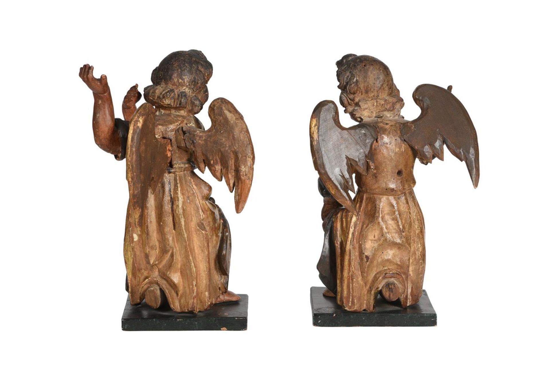 A PAIR OF POLYCHROME AND GILT FIGURES OF ANGELS, PROBABLY FRENCH, 18TH CENTURY AND LATER - Image 4 of 4