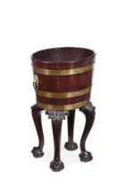 AN UNUSUAL GEORGE II MAHOGANY AND BRASS BOUND WINE COOLER, MID 18TH CENTURY AND LATER