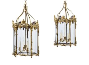 A PAIR OF GILT BRONZE HALL LANTERNS, 19TH CENTURY AND LATER