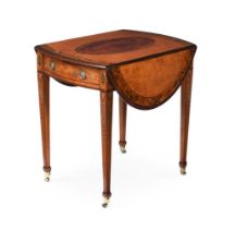 Y A GEORGE III SATINWOOD, MAHOGANY AND PAINTED PEMBROKE TABLE, CIRCA 1780