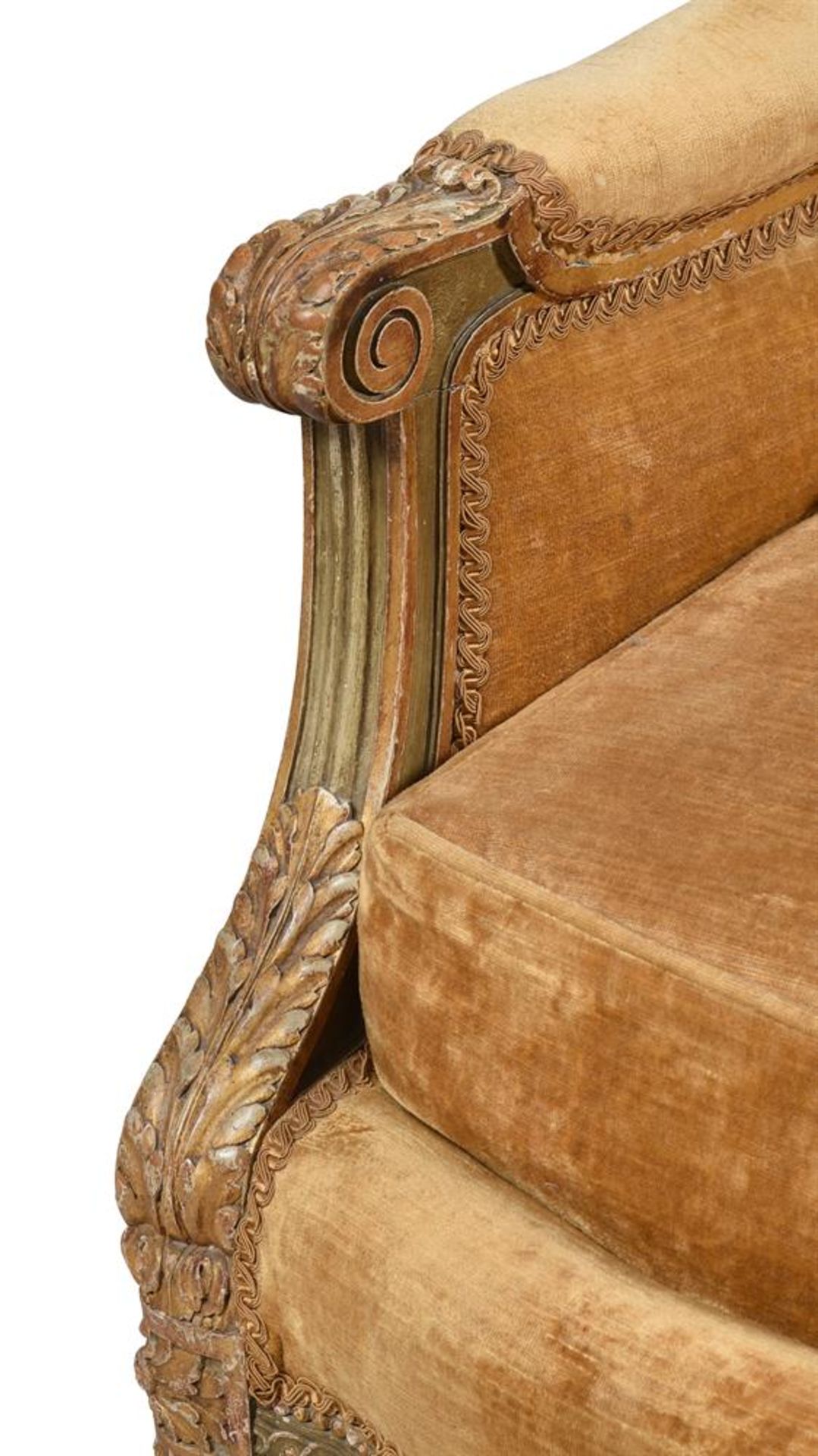 A LARGE PARCEL GILT, PAINTED AND UPHOLSTERED ARMCHAIR, IN THE MANNER OF GEORGES JACOB, 19TH CENTURY - Bild 5 aus 7