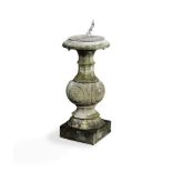A LEAD AND COMPOSITION STONE PEDESTAL SUNDIAL, 20TH CENTURY