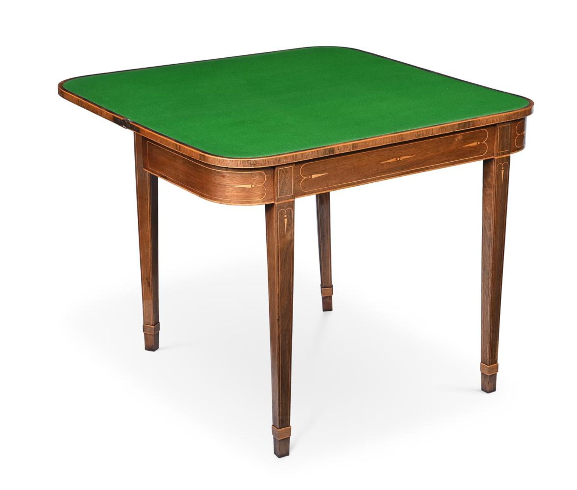 Y A PAIR OF GEORGE III ROSEWOOD AND SATINWOOD CROSSBANDED CARD TABLES, CIRCA 1790 - Image 6 of 8
