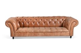 A BUTTONED LEATHER UPHOLSTERED SOFA, OF CHESTERFIELD TYPE, LATE 20TH CENTURY