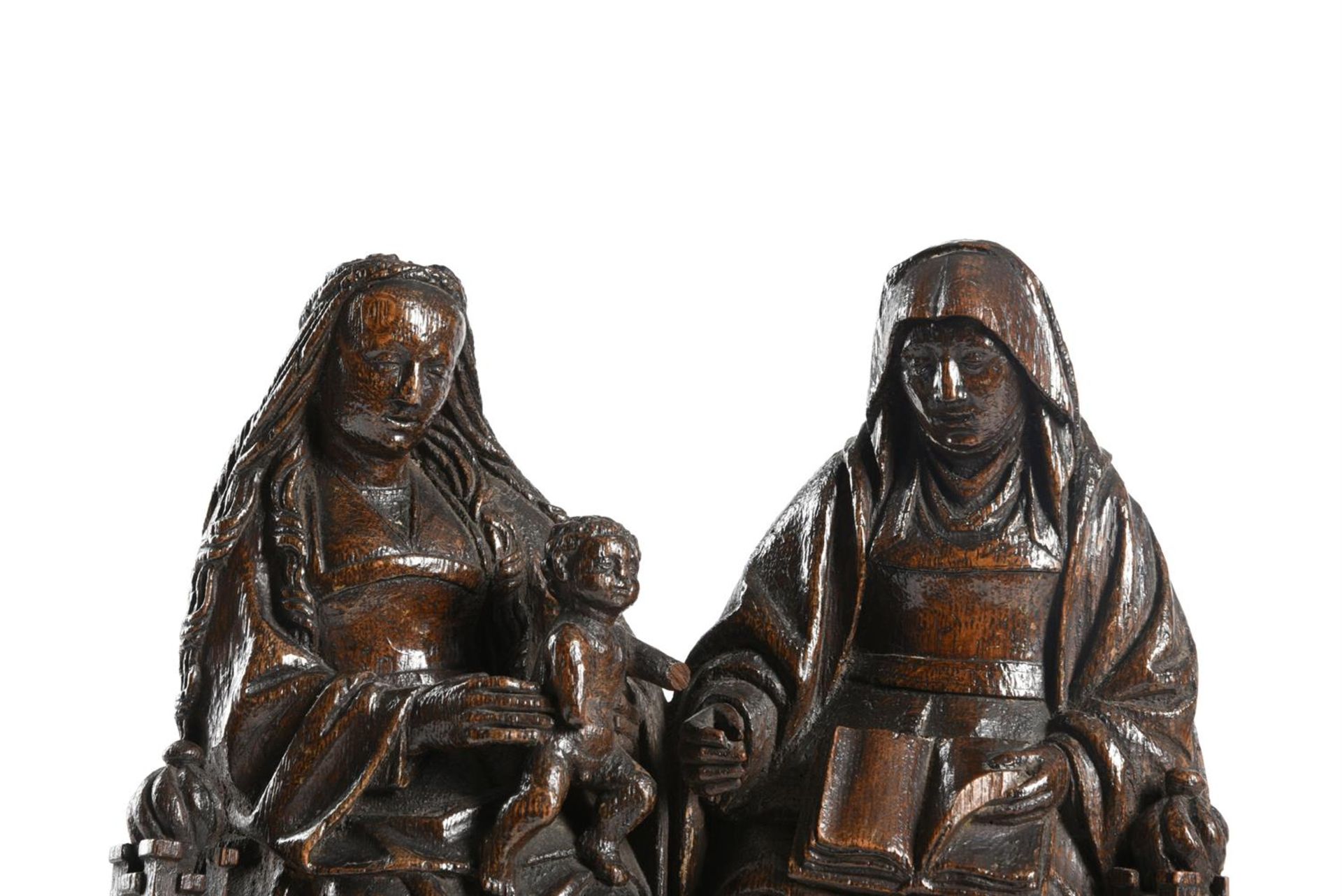A CARVED OAK GROUP OF THE VIRGIN AND CHILD WITH SAINT ANNE 'ANNA SELBDRITT', ANTWERP - Image 2 of 4