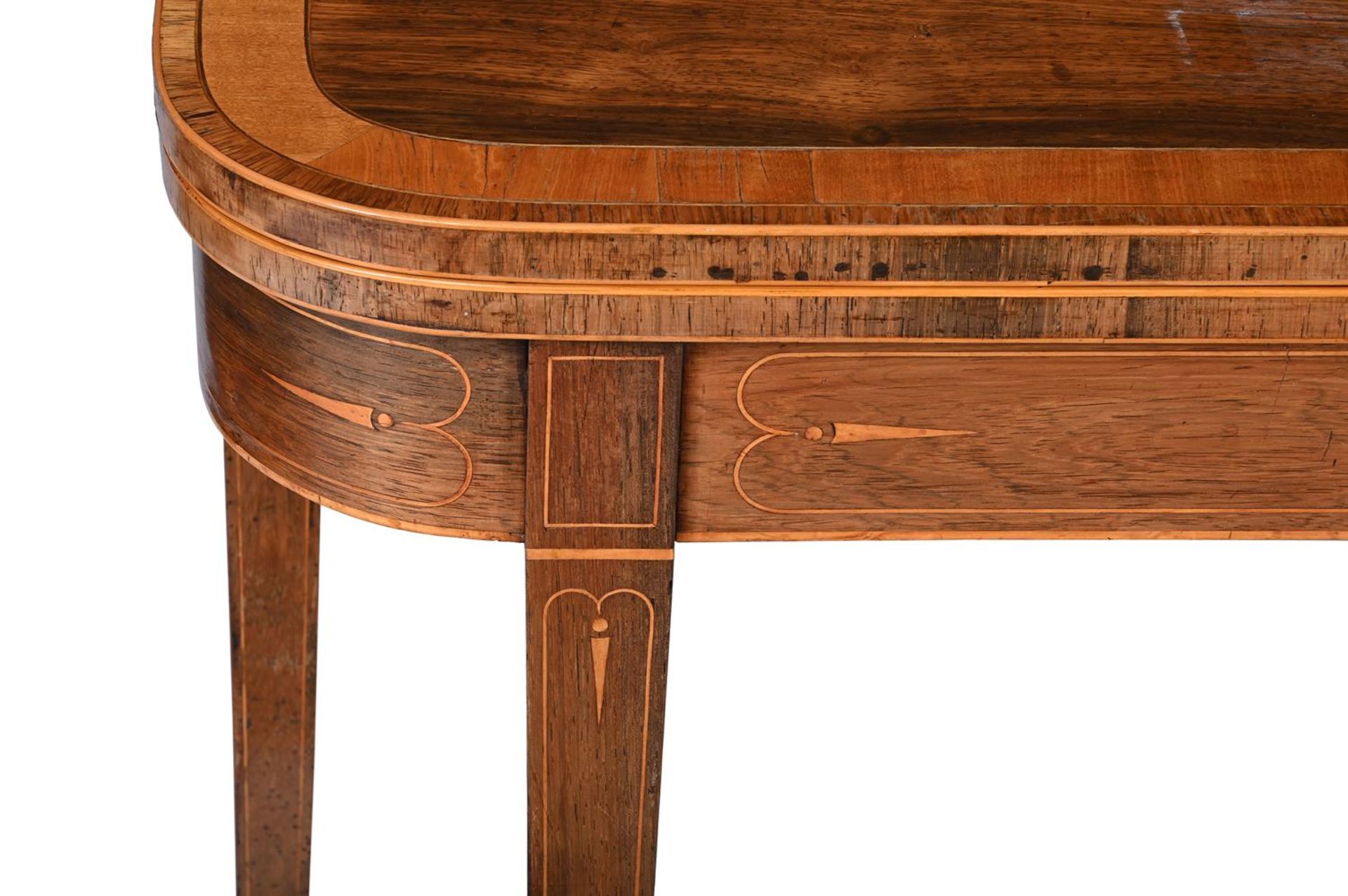 Y A PAIR OF GEORGE III ROSEWOOD AND SATINWOOD CROSSBANDED CARD TABLES, CIRCA 1790 - Image 8 of 8