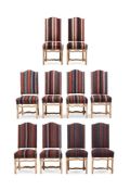 A SET OF TEN PALE OAK AND KILIM UPHOLSTERED CHAIRS, BY HOSSACK & GRAY AND UPHOLSTERED BY ROBERT KIME