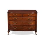 Y A GEORGE III MAHOGANY AND SATINWOOD CROSSBANDED BOWFRONT COMMODE, CIRCA 1800