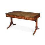 Y A FINE GEORGE III ROSEWOOD AND BRASS MOUNTED WRITING TABLE, IN THE MANNER OF JOHN MCLEAN, CIRCA 18