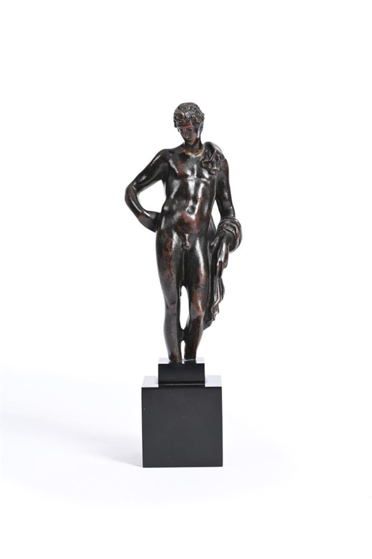 AFTER THE ANTIQUE, A BRONZE FIGURE OF THE BELVEDERE ANTINOUS, ITALIAN, 17TH CENTURY