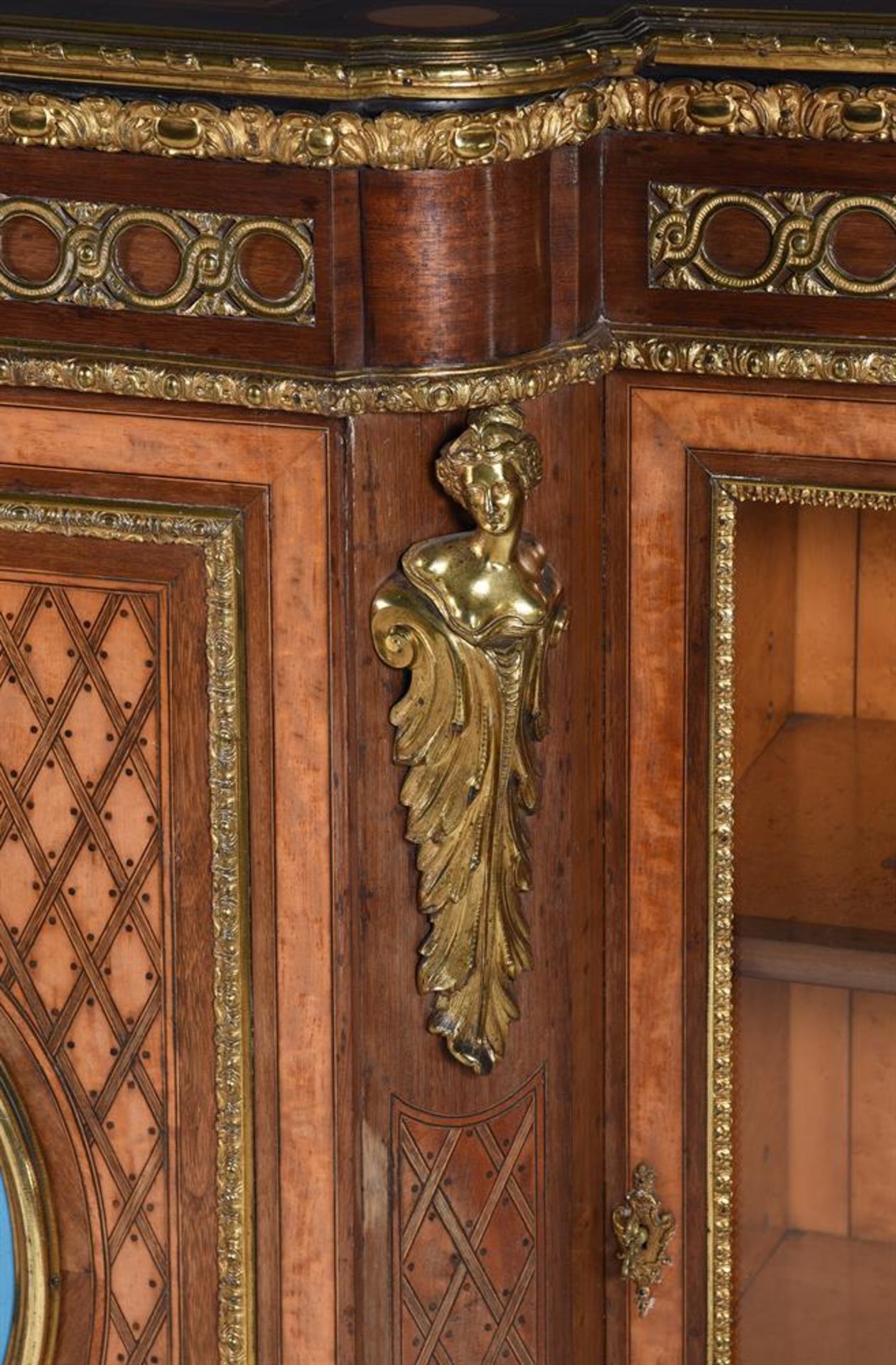 Y A VICTORIAN SATINWOOD, SPECIMEN CROSSBANDED AND PARQUETRY DECORATED SIDE CABINET - Image 2 of 6