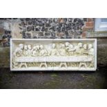 A LARGE ITALIAN CARVED CARRARA MARBLE PLAQUE DEPICTING THE LAST SUPPER, AFTER MICHELANGELO