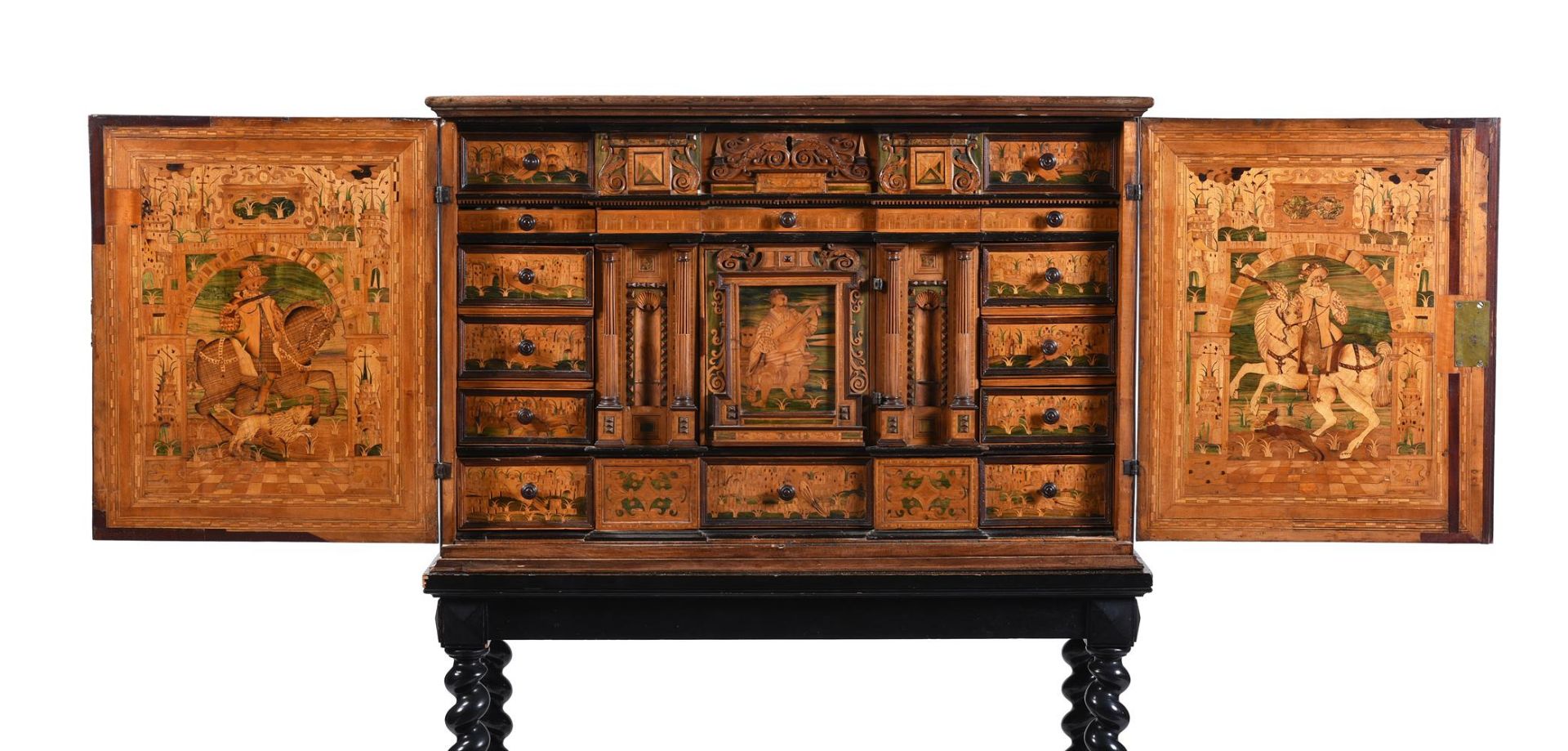Y A SOUTH GERMAN SYCAMORE, FRUITWOOD AND SPECIMEN MARQUETRY COLLECTOR'S CABINET - Image 3 of 9
