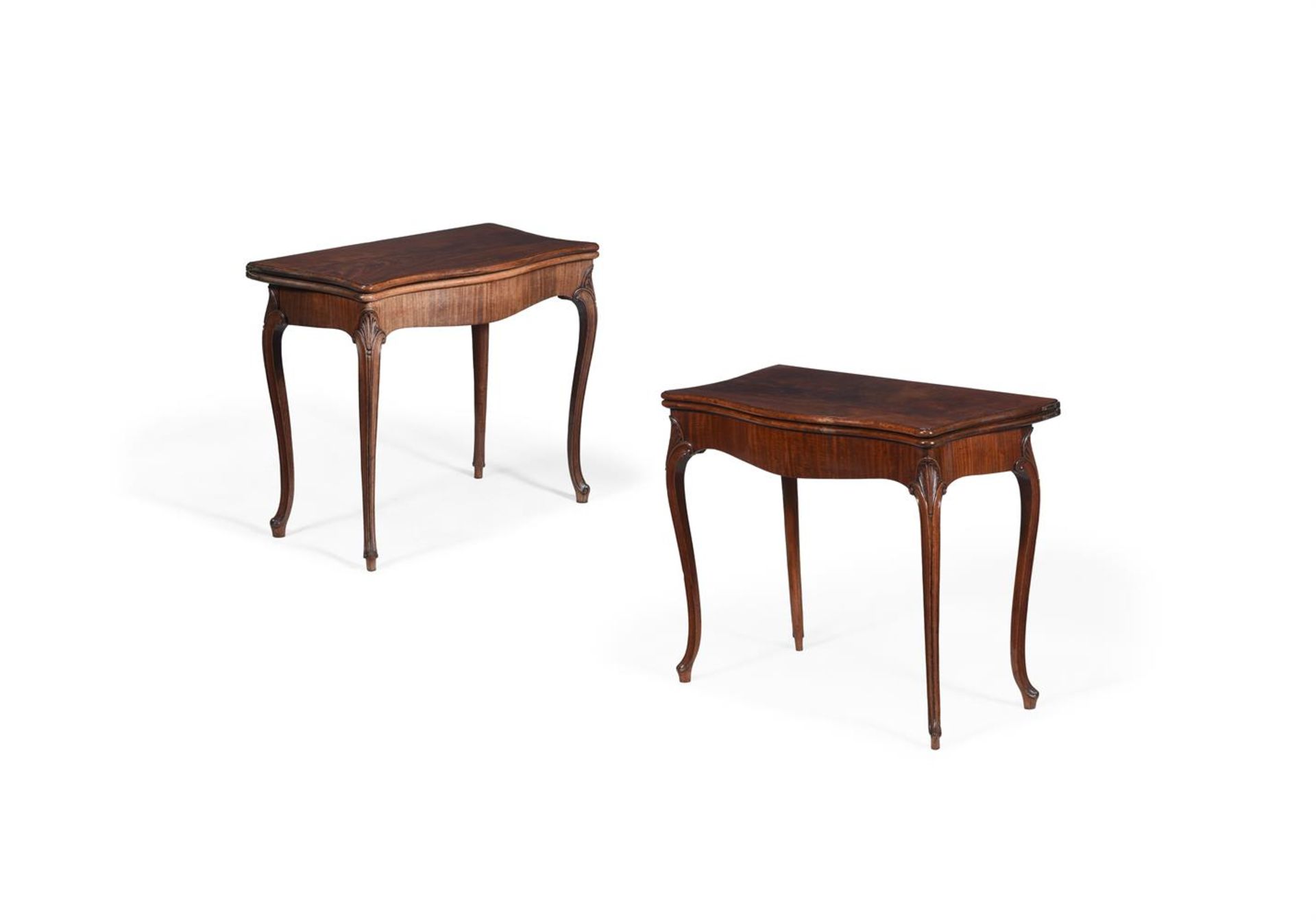 A CLOSELY MATCHED PAIR OF GEORGE III MAHOGANY AND INLAID TEA TABLES, CIRCA 1780