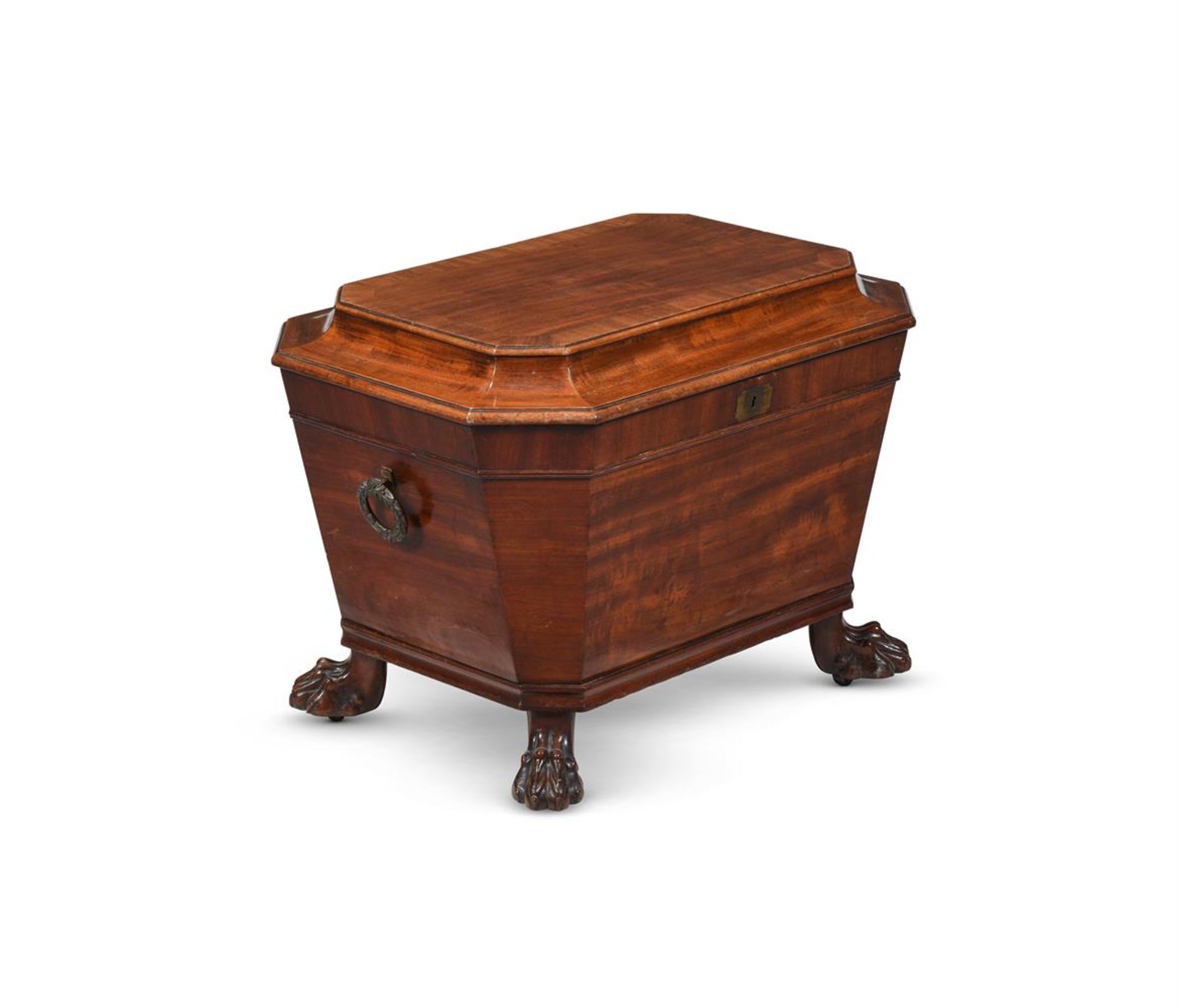 A REGENCY MAHOGANY AND CROSSBANDED SARCOPHAGUS WINE COOLER, CIRCA 1815