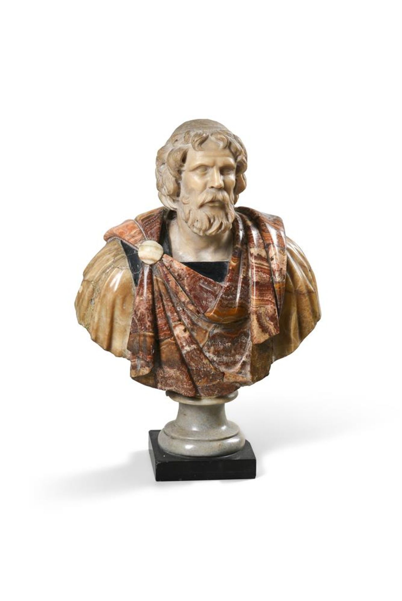 AFTER THE ANTIQUE, A MARBLE AND HARDSTONE CLASSICAL BUST, 19TH CENTURY AND LATER