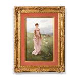 A BERLIN (KPM) PORCELAIN PLAQUE OF A MAIDEN IN A LANDSCAPE, LATE 19TH CENTURY