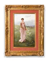 A BERLIN (KPM) PORCELAIN PLAQUE OF A MAIDEN IN A LANDSCAPE, LATE 19TH CENTURY