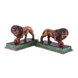 A PAIR OF GEORGE SKEY, WILNECOTE WORKS, TAMWORTH MAJOLICA MODELS OF MEDICI LIONS, LATE 19TH CENTURY