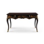 A LOUIS XV BLACK JAPANNED, GILT DECORATED AND ORMOLU MOUNTED BUREAU PLAT, MID 18TH CENTURY