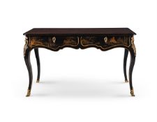 A LOUIS XV BLACK JAPANNED, GILT DECORATED AND ORMOLU MOUNTED BUREAU PLAT, MID 18TH CENTURY