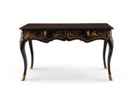 A LOUIS XV BLACK JAPANNED, GILT DECORATED AND ORMOLU MOUNTED BUREAU PLAT, MID 18TH CENTURY