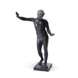 AFTER THE ANTIQUE, A LARGE PATINATED PLASTER FIGURE OF EPHEBE OF MARATHON, 20TH CENTURY