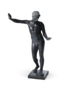 AFTER THE ANTIQUE, A LARGE PATINATED PLASTER FIGURE OF EPHEBE OF MARATHON, 20TH CENTURY