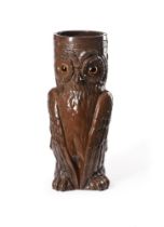 A VICTORIAN GLAZED TERRACOTTA STICK STAND IN THE FORM OF AN OWL, BY BRETBY POTTERY