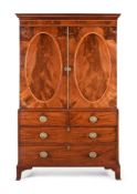 A GEORGE III MAHOGANY AND SATINWOOD BANDED LINEN PRESS, CIRCA 1790