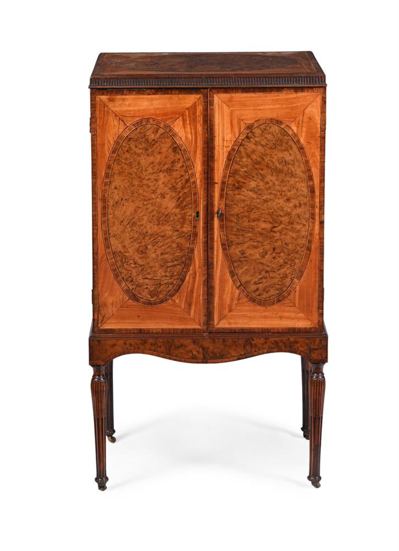 Y A GEORGE III SATINWOOD, BURR YEW AND TULIPWOOD CROSSBANDED COLLECTOR'S CABINET ON STAND, CIRCA 181 - Image 2 of 4