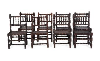 A SET OF EIGHT OAK CHAIRS, IN CHARLES II STYLE, LATE 19TH CENTURY