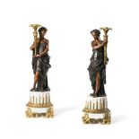 A PAIR OF ORMOLU AND PATINATED BRONZE FIGURAL CANDELABRA, FRENCH, LATE 19TH CENTURY