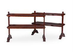 A PAIR OF WILLIAM IV MAHOGANY TWO TIER SIDE TABLES OR ETAGERES, ATTRIBUTED TO GILLOWS, CIRCA 1835
