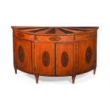 A SATINWOOD, BURR YEW AND PAINTED SEMI ELLIPTICAL COMMODE, 19TH CENTURY