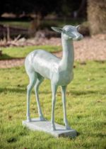 AFTER THE ANTIQUE, A VERDIGRIS BRONZE FIGURE OF A DEER, CONTEMPORARY