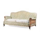 A MAHOGANY, BEECH AND UPHOLSTERED SOFA BY HOWARD & SONS, LATE 19TH OR EARLY 20TH CENTURY