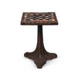 Y AN ANGLO-INDIAN CARVED ROSEWOOD AND SPECIMEN MARBLE TOPPED OCCASIONAL TABLE