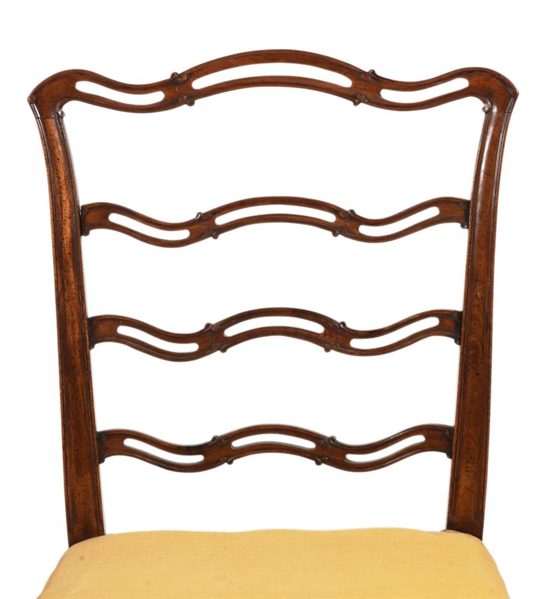 A HARLEQUIN SET OF FOURTEEN MAHOGANY AND UPHOLSTERED LADDERBACK DINING CHAIRS, LATE 19TH CENTURY - Image 6 of 6