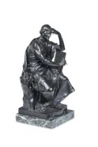 AFTER PAUL DUBOIS (FRENCH, 1829-1905), A BARBEDIENNE BRONZE FIGURE L'ETUDE ET LA MÉDITATION