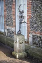 AFTER GIAMBOLOGNA, A LEAD FIGURE OF MERCURY ON A PEDESTAL, LATE 19TH CENTURY