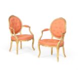 A PAIR OF GEORGE III CARVED GILTWOOD ARMCHAIRS, CIRCA 1770