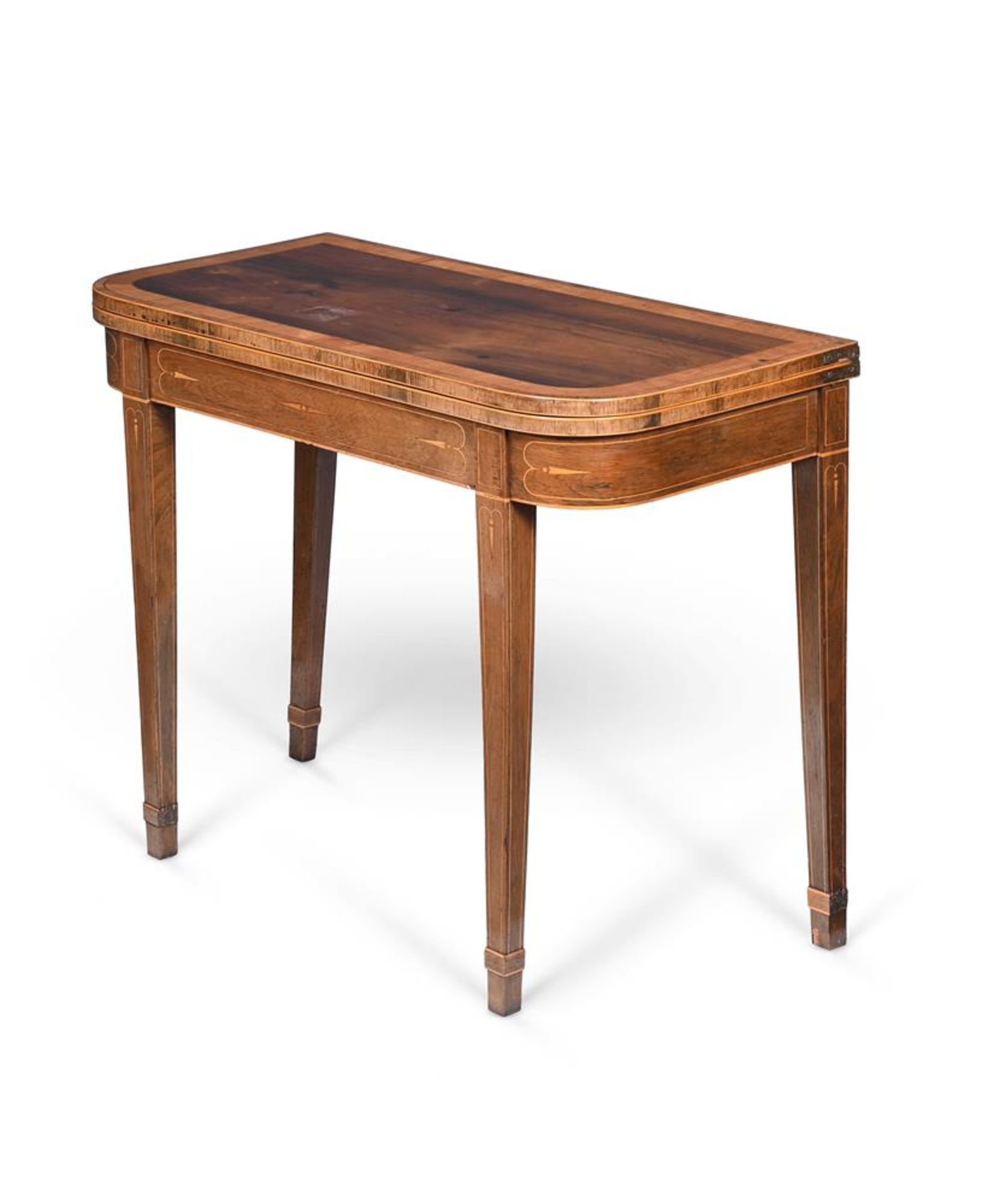 Y A PAIR OF GEORGE III ROSEWOOD AND SATINWOOD CROSSBANDED CARD TABLES, CIRCA 1790 - Image 3 of 8