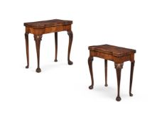 A CLOSELY MATCHED PAIR OF WALNUT CONCERTINA ACTION CARD TABLES, LATE 19TH OR EARLY 20TH CENTURY