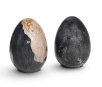 A PAIR OF POLISHED PETRIFIED WOOD EGGS