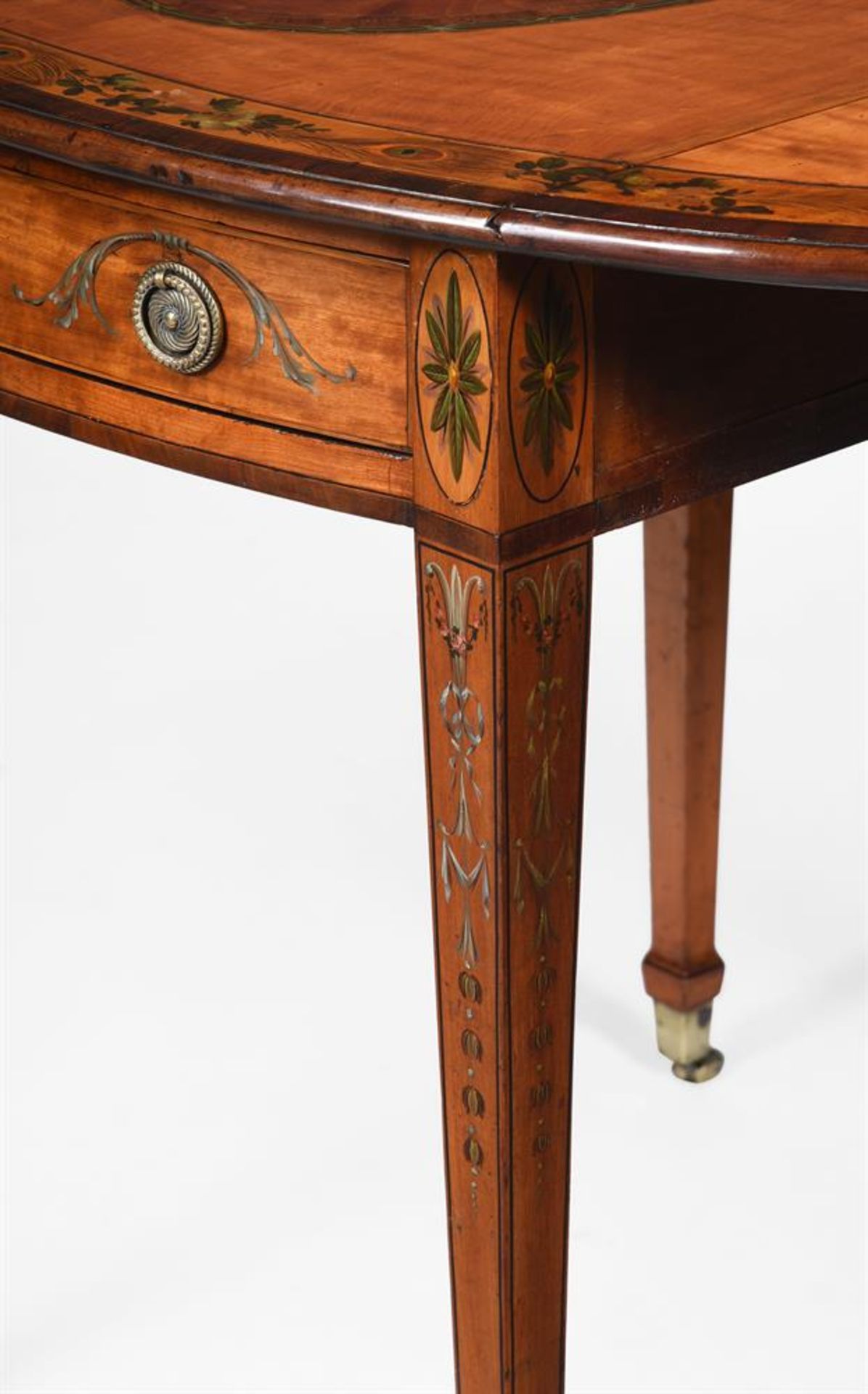 Y A GEORGE III SATINWOOD, MAHOGANY AND PAINTED PEMBROKE TABLE, CIRCA 1780 - Image 3 of 4