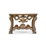 A CARVED GILTWOOD AND LUMACHELLA MARBLE CONSOLE TABLE, ITALIAN, FIRST HALF 18TH CENTURY