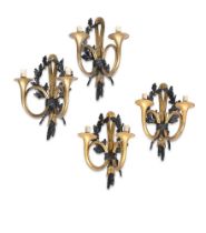 A MATCHED SET OF FOUR TWIN BRANCH WALL LIGHTS, 19TH CENTURY AND LATER