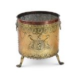 A LARGE DUTCH BRASS AND COPPER LOG BIN, LATE 19TH CENTURY